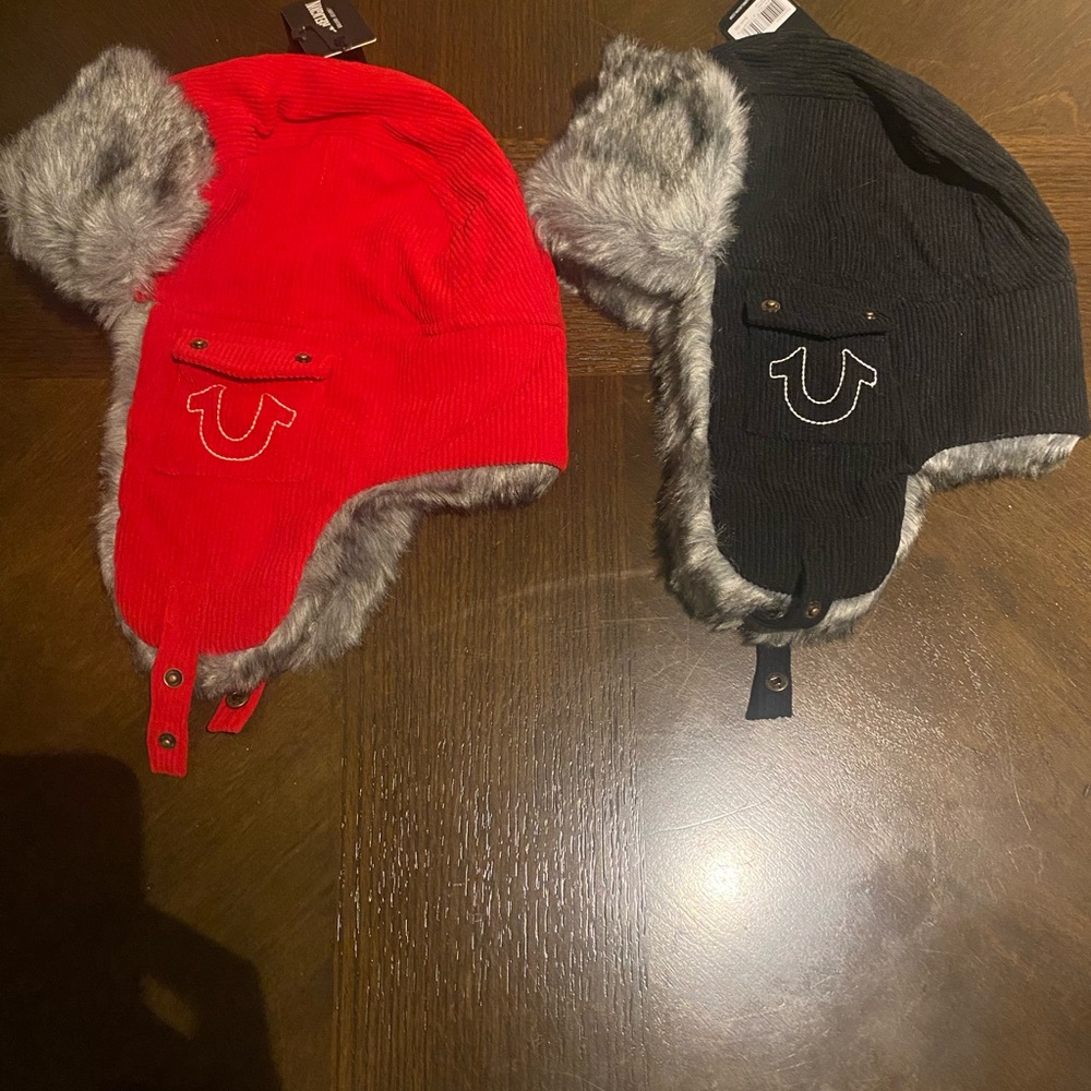 Black Trapper Hats with Faux Fur Trim - Picture 2 of 5